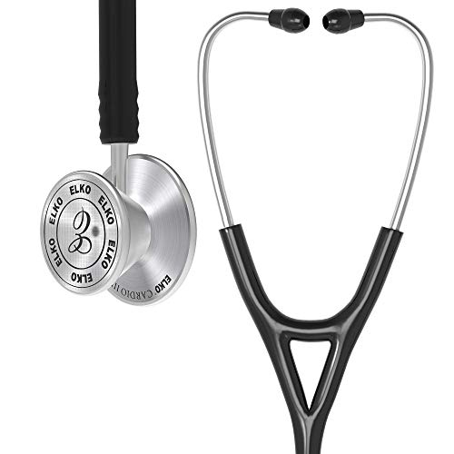 Image of ELKO EL-060 CARDIO III SS Stainless Steel Acoustic Stethoscope | Two-Way PVC Tubing | Double Sided Chestpiece For Adult & Pediatric Patient | Doctors & Medical Students (Black)