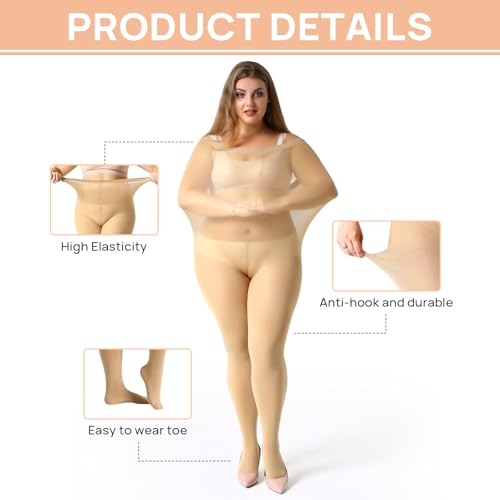 MANZI Women's 2 Pairs Plus Size Control Top Tights Ultra-Soft Panty Hose
