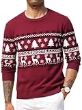 Terecey Suéter Navideño Hombre con Renos y Árbol de Navidad Jersey Navidad Punto de Cuello Redondo y Manga Larga para Invierno y Christmas