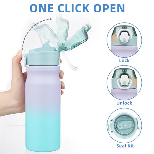 Image of BJPKPK 18 oz Water Bottle with Straw & Handle, Insulated Stainless Flask | Leak Proof Locking Lid, Thermal, Double Wall Vacuum, Keeps Hot /Cold, Dishwasher Safe, Travel & Sports, Lavender Green