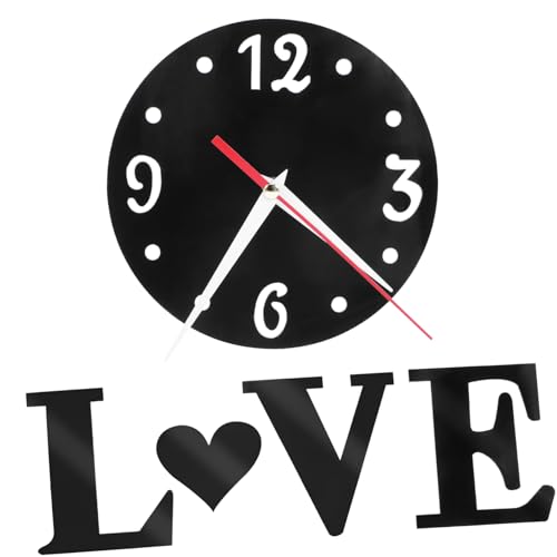 Amosfun Horloge Murale Forme De Cœur avec Miroir Autocollant Décoration Horloge Murale Forme De Cœur pour Maison