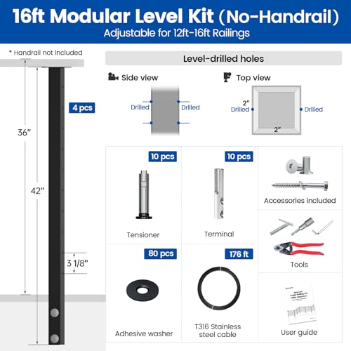Muzata 12-16ft Side Mount Modular Cable Railing Kit for Decks 36 Inch RW21 by Muzata - Used condition - Image 2