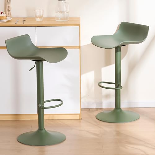 YOUNIKE 2-Pack Modern Adjustable Bar Stools, Olive Green