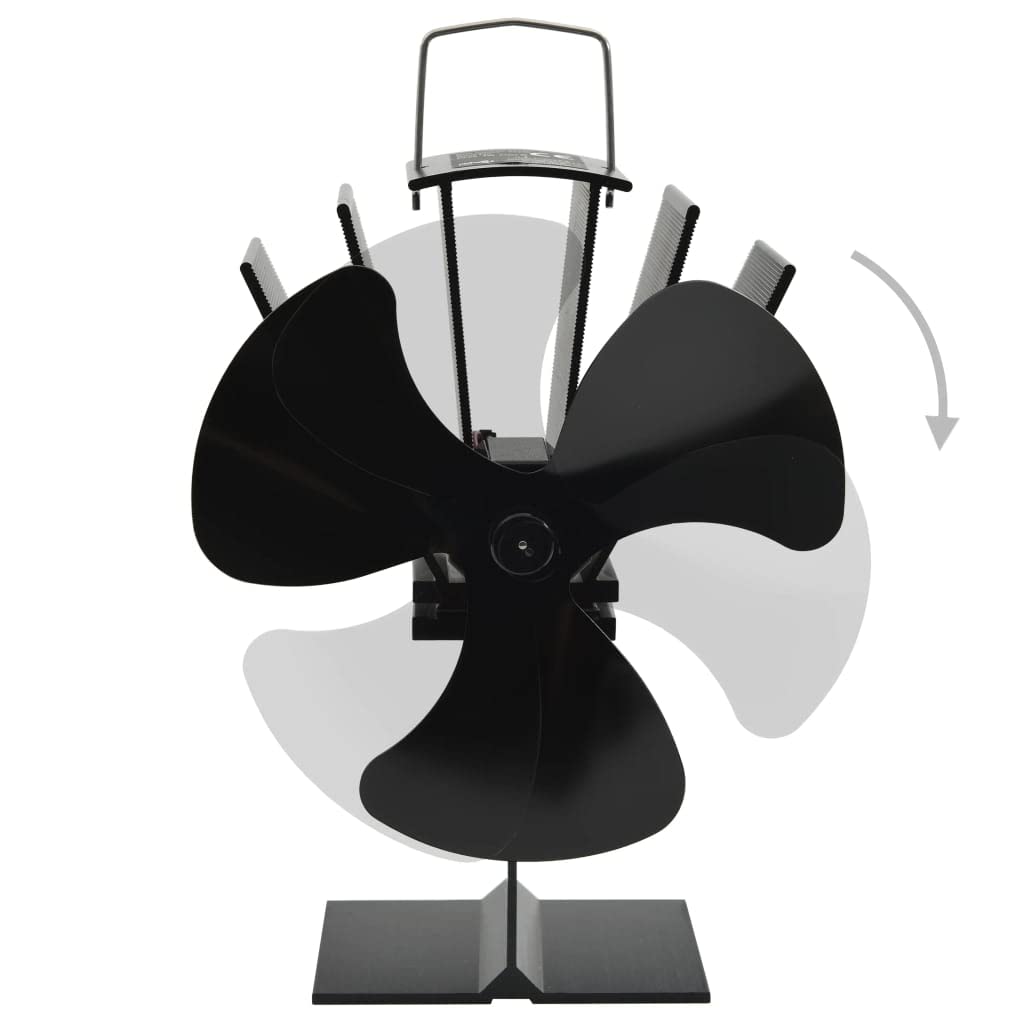 Ofenventilator Wärmebetrieben 3 Blätter Schwarz Eloxiertes Aluminium 14,5 x 12 x 21,5 cm Kamin Zubehör Holzofen Lüfter Geräuschlos Zirkulation Heizen Energie Sparen Effizienz