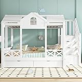 Design pratique pour plus d'espace de rangement : le lit mezzanine Merax dispose de deux tiroirs coulissants à roulettes et d'une armoire d'escalier avec 4 compartiments de rangement pour garder la chambre de votre enfant bien rangée et créer de l'espace pour les jouets, les livres et les vêtements. Idéal pour les petits espaces