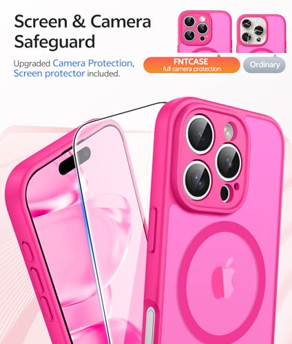 Image of FNTCASE for iPhone 16 Pro Case: [Compatible with Magsafe] Translucent Matte Magnetic Phone Cover - Military Grade Drop Protection Shockproof Protective Cases - Hot Pink