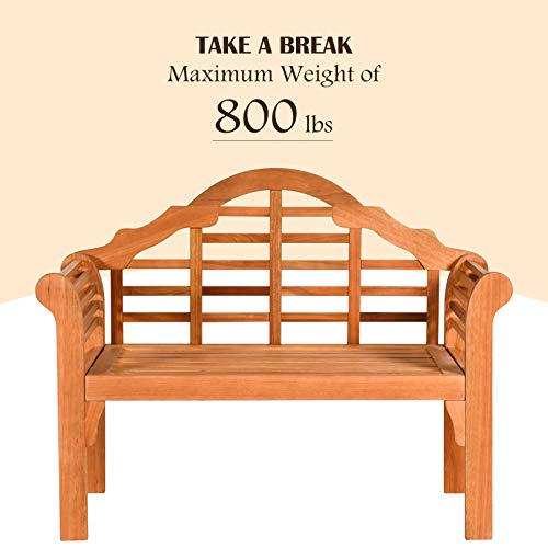 Relax4Life Wooden Garden Bench For Outdoors & Indoor Patio Foldable Bench 4 Ft With Crown-Like Backrest And Curved Armrest Poolside, Porch, Balcony, Garden Eucalyptus Two Person Loveseat Chair #TOP4