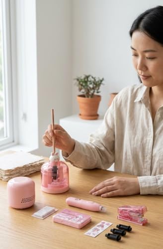 Image of Magicwand Battery Operated Pencil Sharpener,Electric Eraser,Vacuum Cleaner Stationery Set with 10 Eraser Refills for Kids,Adults for Home Office School【Flamingo Pink】