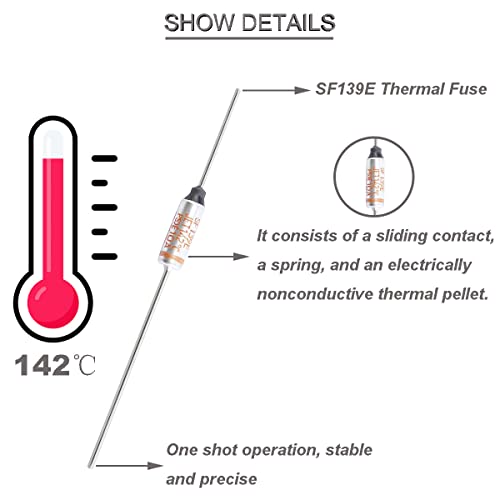 Image of 10 pcs SF139E SEFUSE 142 Degree Celsius Metal Thermal Cutoffs Thermal Fuse 10A 250V with GT-1 Crimp Terminal Silicone Fiberglass sleeving for Household Electrical appliances