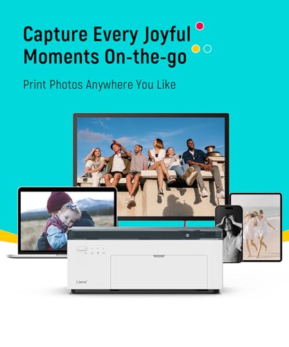 Image of Liene White M200 4x6'' Photo Printer Battery Edition, Wireless Photo Printer for iPhone Android, Dye Sublimation Printing Full-Color Photo 20-Sheet, Portable Picture Printer Ideal for Travel Home Use