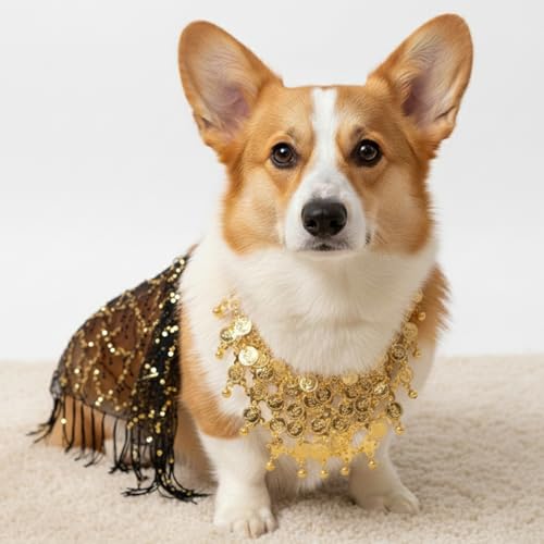 Disfraz para perro 2 piezas con collar dorado y chal negro miniatura 5