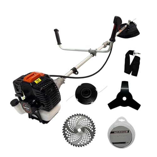 Herramientas De Jardín, Tools Desbrozadora Desmalezadora 52cc A Gasolina Takashi 2.5hp color negro con cuchillas, arnes, hilo, disco de sierra cabezal.