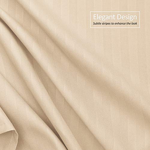 Image of Nestl Full Size Bed Skirt - Damask Dobby Stripe Wrap Around Bed Skirt Full Size - Double Brushed Microfiber 14 in Tailored Drop Pleated Bed Ruffle with Bed Skirt Pins - Cream