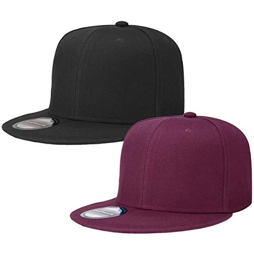Image of Classic Snapback Hat Cap Hip Hop Style Flat Bill Blank Solid Color Adjustable Size