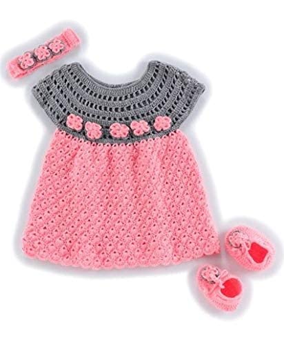 USHA Girl's Frock With Booties & Hair Band