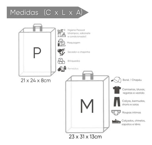 3 Organizadores P + 3 Organizadores M Multiuso Transparente Viagem Guarda Roupa - bubag