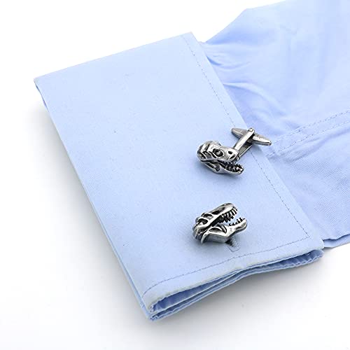 iGame Men's Dinosaur Skull Cufflinks Novelty Animal Head Design Vintage Color Brass Cuff Links with Gift Box4