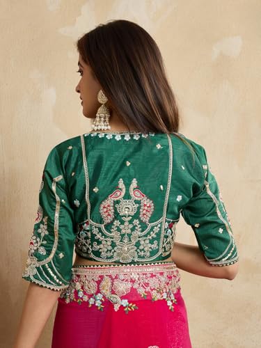 Image of SGF11 Women's Fendy Chiffon Silk Embroidery Work Saree With Blouse Piece