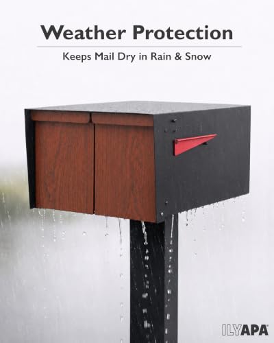 Image of Ilyapa Large Modern Mailbox for Outside - Black & Redwood, Modern