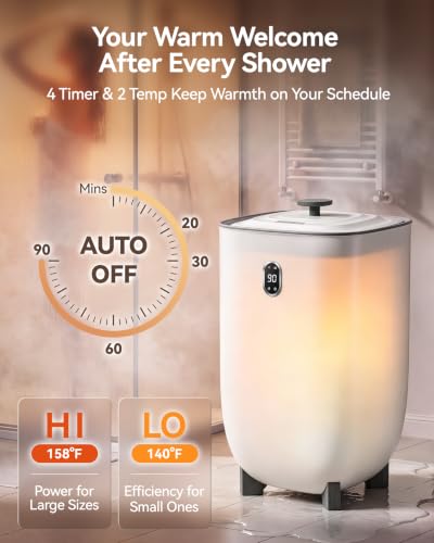 Image of Tehanld Towel Warmer, 40L Towel Warmers for Bathroom Features 2 Heat Settings, Higher Temperatures and Quicker Heating of Towels, Bathrobes and Blankets, Ideal for Home Spa, Black Grain