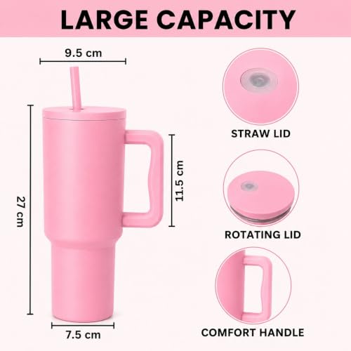 Image of CYNVEXA Tumbler with lid and Straw 1200ML Cup Stainless Steel Vacuum Insulated Tumbler for Water, Iced Tea or Coffee 1.2L Office Gym Travelling (40-OZ- Raspberry Pink)