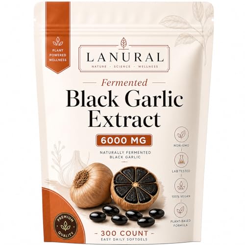 Lanural Fermented Black Garlic Extract 90-Day Fermented Odorless Aged Garlic Supplement with S-Allyl Cysteine & Polyphenols Immune Health Gut Wellness & Antioxidant Support Non-GMO 300 Softgels