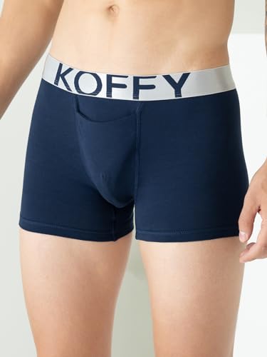 Image of KOFFY Men's Malleable Cotton Lycra Long Trunk with Minus Cutting Pouch I Wrinkle Free I Moisture Wicking Technology