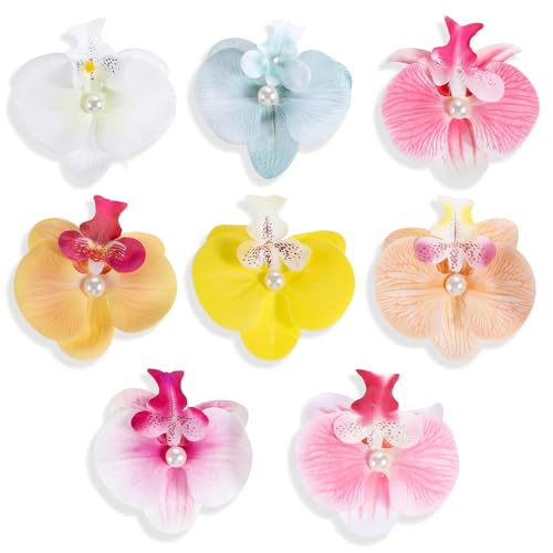 8Pcs orchid hair clip For Women - flower hair clips for women Wedding Bridal Beach Party - hawaiian hair accessories Fake Flower Hair Clips For Thin Thick Hairs