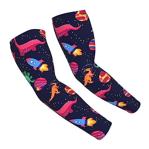 MZERSE Men Women Sun Protection Cooling Arm Sleeves Compatible With Cute Cartoon Dragon Galaxy Stars Planets Space Dinosaur, Non-Slip Compression Sleeve for Running Cycling Golf Driving Basketball