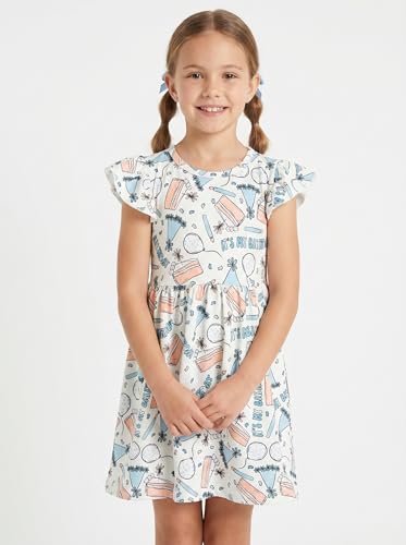 Image of Unique Baby Girls' Short Sleeve Everyday Printed Dresses for Kid and Toddler, Sizes 2T-12Y