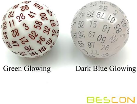 Bescon Super Jade Glow in Dark Polyhedral Dice 100 Sides, Luminous D100 die, 100 Sided Cube, Glowing D100 Game Dice - 3