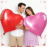 Pink Red Heart Balloons, 32Inch Large Red and Pink Heart Foil Balloons, 6PCS Big Giant Heart Shaped Helium Balloon for Birthday Baby Shower Romantic Valentines Wedding Anniversary Party Decoration