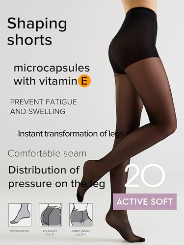 Image of Conte Sheer Full Support Control Top Pantyhose Tights with Vitamin E for Sensitive Skin Active Soft 20 Den