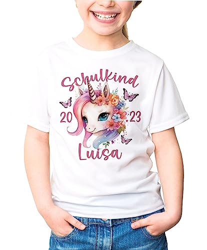 SpecialMe® Kinder T-Shirt Mädchen Einhorn Schulanfang 2025 Schulkind personalisiert mit Wunschname und Jahreszahl Weiss 110-116 (5-6 Jahre) SpecialMe® Kinder T-Shirt Mädchen Einhorn Schulanfang 2025 Schulkind personalisiert mit Wunschname und Jahreszahl Weiss 110-116 (5-6 Jahre)