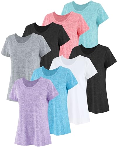 Taiyin 8 Pack Women's Quick Dry T Shirts Crewneck Short Sleeve Lightweight T Shirts for Workout Athletic Yoga Gym Running - Main Image