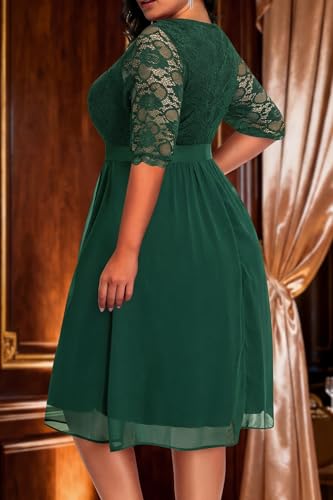 Image of Pinup Fashion Plus Size Lace Chiffon Wrap V Neck Dresses Women Cocktail Wedding Guest Midi Dress