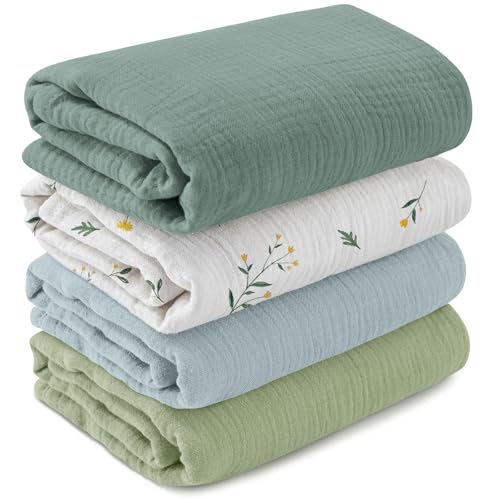 Image of GLLQUEN BABY Muslin Swaddle Blankets for Girls Boy, 4-Pack Baby Blankets for Girl Boy, Newborn Receiving Blanket, Baby Swaddle Blanket Unisex, Baby Essentials, Registry & Gift, 40 x 38 inches