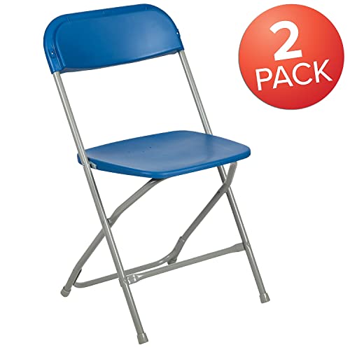 Image of Flash Furniture Hercules Series Plastic Folding Chair - Blue - 2 Pack 650LB Weight Capacity Comfortable Event Chair-Lightweight Folding Chair