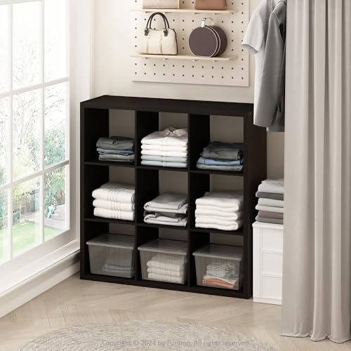 Image of Furinno Cubic Extra Thick 9-Cube Closet Organizers and Storage, Dark Oak | 14.6 x 44 x 44 in, Open Shelf Closet Storage, Closet Organizer, for Wardrobe, Bedroom, Living Room