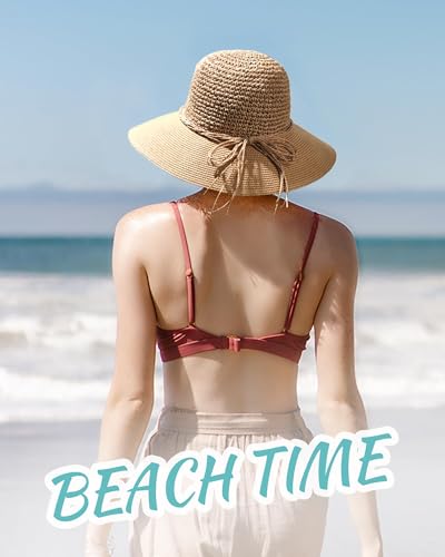 Furtalk HAOSH022-KHAKIA-DULT Sun Hats For Women Beach Hat Wide Brim Handmade Straw Hat Breathable Foldable Packable Cap thumb #4