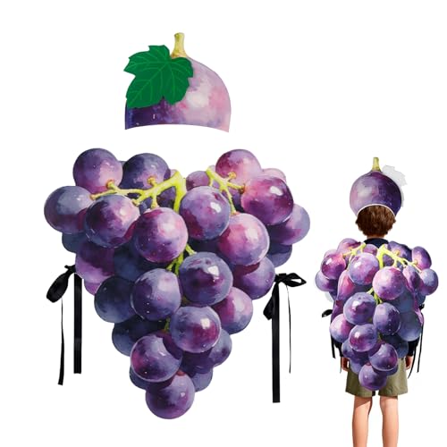 Genérico Adults Grape Costume - Polyester Gag Joke Food Outfit, Fruit Grape Halloween Costume with Hat for Women Men | Funny Stage Performance Cosplay Wear | Party Dress for Birthday Event Gathering