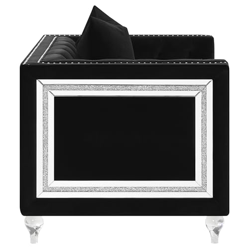 Sillón botón tapizado terciopelo negro elegante miniatura 5