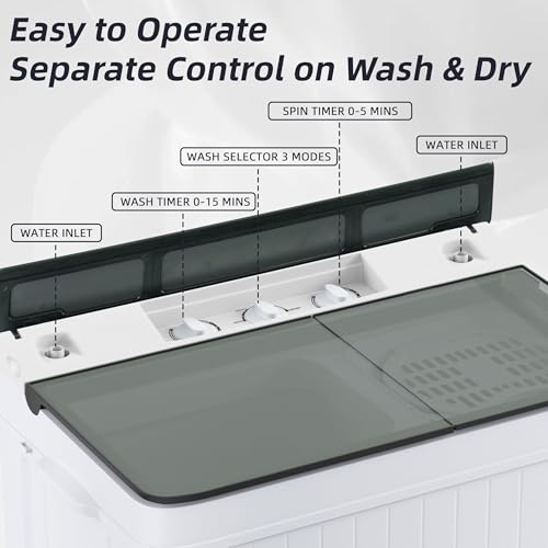 Image of Elevon Portable Washing Machine Twin Tub 18.7 Lbs Capacity, (14.3 Lbs) and Spinner(4.4 Lbs) Combo Mini Compact Laundry Washer for Home, Apartment, Camping, RVs and Dorms, Black /White