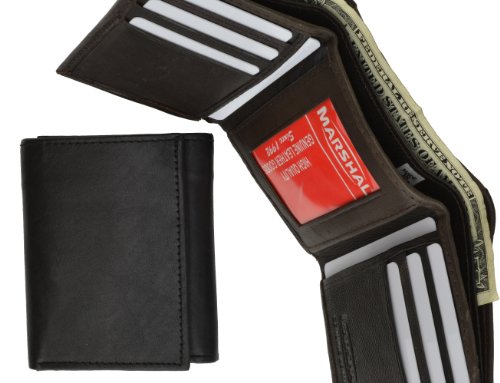 MARSHAL Lambskin Soft Leather Center ID and Credit Card Trifold Wallet4