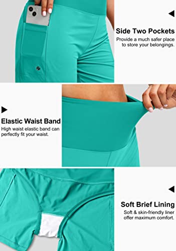 G Gradual Women's 5" High Waisted Swim Board Shorts With Phone Pockets Upf 50+ Quick Dry Beach Shorts For Women With Liner(Cyan, X-Large) #TOP5