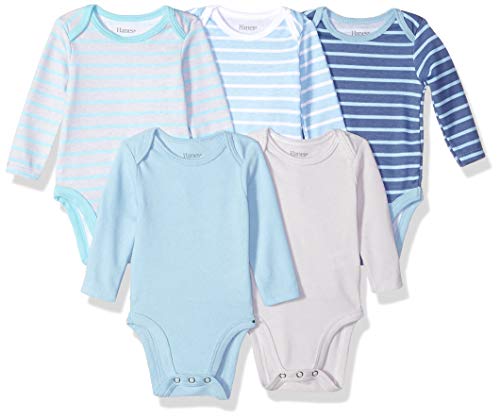 image for Hanes Baby Long Sleeve, Ultimate Flexy Bodysuits Boys & Girls, 5-Pack,