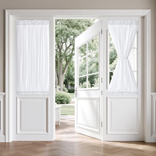 MIULEE Non-See-Through Sidelight Curtains for Front Door Privacy Semi Sheer Curtains for French Doors Light Filtering Window Drapes with Rod Pocket and Tie Back White 26 x 40 inches 2 Panels