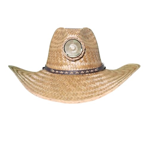Image of KOOL BREEZE SOLAR HAT - Gentlemen Brown with Thin Band Straw Hat - Hat with Fan Built in UV Sun Solar - Extra Large
