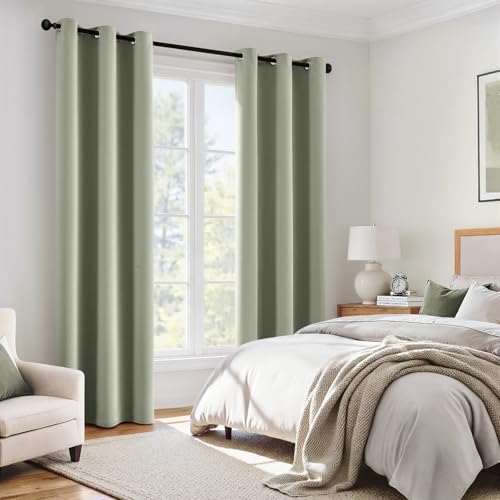 Image of MIULEE Sage Green 100% Blackout Curtains for Bedroom 40x84 Inch 2 Panels | 2 Thick Layers Thermal Insulated Short Curtains with Black Liner, Noise Reducing Grommet, Drapes for Living Room