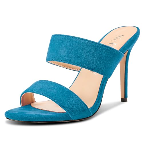 Image of NobleOnly Womens Round Open Toe Heeled Sandals Two Strap Stiletto High Heel Sandals Backless Dress Slip-on Mules Sandals 3.9 Inches Heels